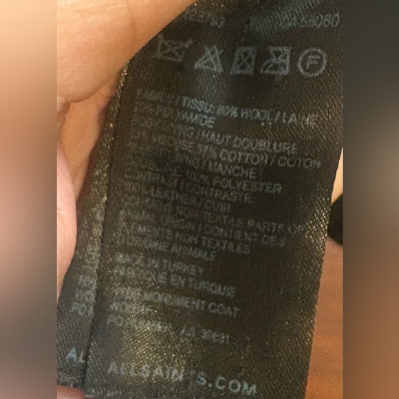 ALL SAINTS Hyde Monument Wool and Leather Blend Coat - Picture 14 of 15